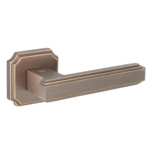 brass lever handle on square rose with escutcheon for home doors, office doors and interior doors