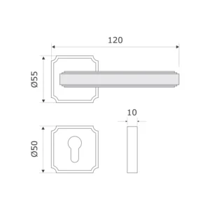 brass lever handle on square rose with escutcheon for home doors, office doors and interior doors