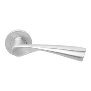 stainless steel lever handle on rose with escutcheon for doors