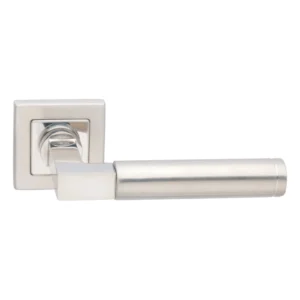 stainless steel lever handle on square rose with escutcheon for home doors, office doors and interior doors