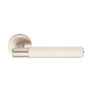 brass lever handle on round rose without escutcheon for doors