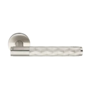 brass lever handle on round rose without escutcheon for doors