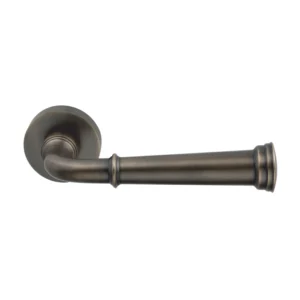 brass lever handle on 6mm round rose with escutcheon for doors