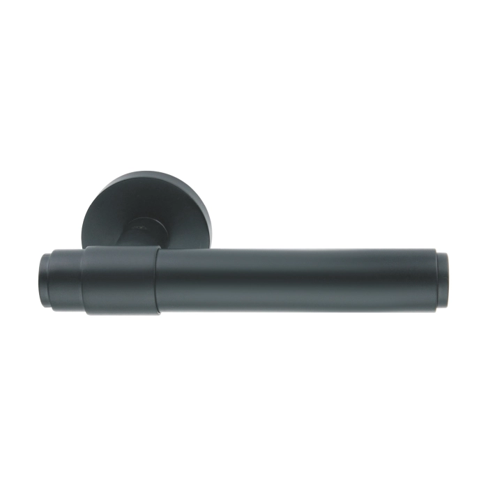 brass lever handle on round rose without escutcheon for doors