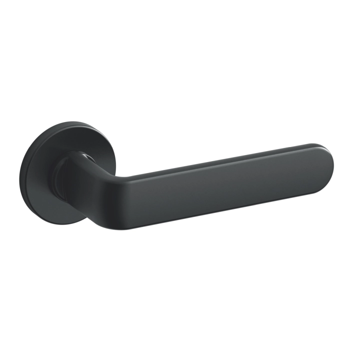 brass lever handle on round rose with escutcheon for interior doors