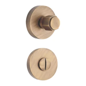 brass turn knob with indicator on round rose for bathroom and furniture doors