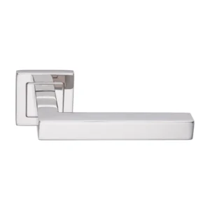 stainless steel lever handle on square rose with escutcheon for home doors, office doors and interior doors