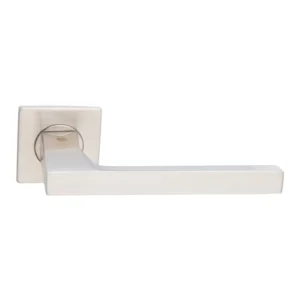 stainless steel lever handle on square rose with escutcheon for home doors, office doors and interior doors