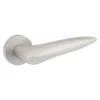 modern lever handle on round rose with escutcheons for interior doors