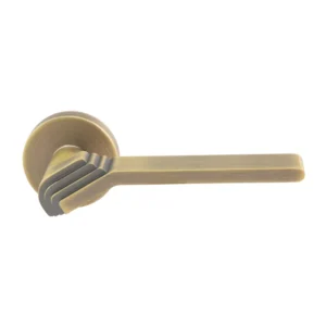 modern lever handle on round rose with escutcheons for interior doors