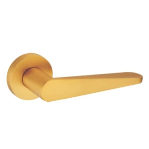 modern lever handle on round rose with escutcheons for interior doors