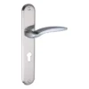 lever handle on round rose with escutcheons for interior and main doors