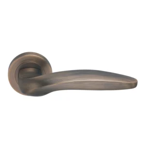 lever handle on round rose with escutcheon for doors
