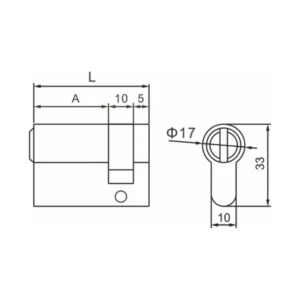 Brass 6 pin 45mm single lock cylinder with keys and SS bolt