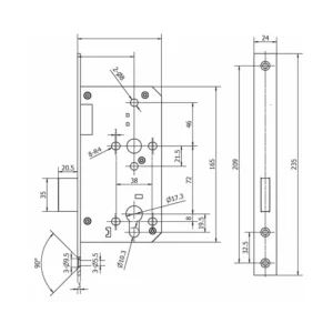 Stainless steel DIN Euro profile deadlock with 60mm backset