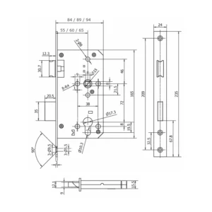 Stainless steel DIN Euro profile sash lock with 55mm backset