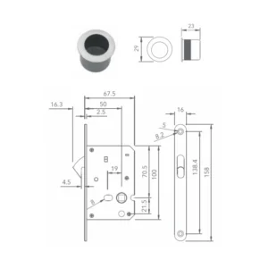 Stainless steel sliding door hook lock 50mm for pocket and sliding doors