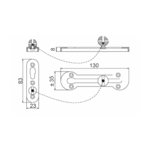 Stainless steel door chain with leather sleeve shown engaged protecting the door surface during partial opening