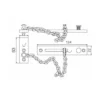 Stainless steel door chain restrictor shown in engaged open position with slide bolt and chain link visible