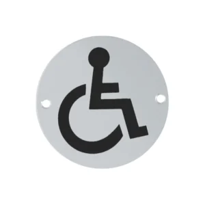 stainless steel circular disabled signage for toilets, restrooms, and public areas